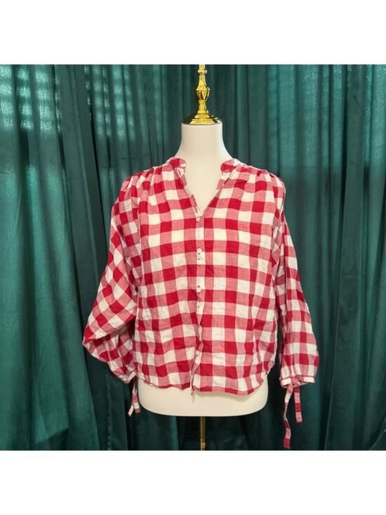 Tops - Chic Red and White Plaid Women's Button Down Shirt